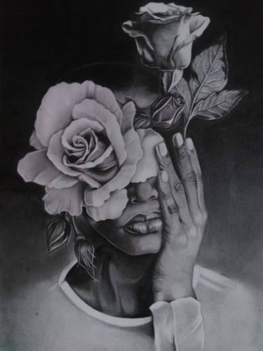 Zeichnungen mit dem Titel "Rosa Negra" von Rebeca Brandão, Original-Kunstwerk, Bleistift