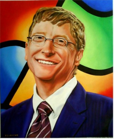 Schilderij getiteld "Bill Gates" door Aurore Alexis, Origineel Kunstwerk, Olie