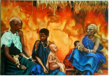 Painting titled "VILLAGE MASAI KENIA" by Aurore Alexis, Original Artwork, Oil