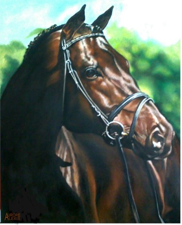Schilderij getiteld "Le cheval de course" door Aurore Alexis, Origineel Kunstwerk, Olie