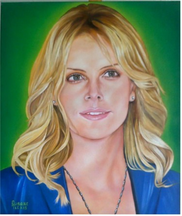 Painting titled "CHARLIZE THERON" by Aurore Alexis, Original Artwork, Oil
