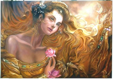 Painting titled "La Sirène" by Aurore Alexis, Original Artwork, Oil