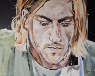 Peinture intitulée "Kurt Cobain at Unpl…" par Becky Arner, Œuvre d'art originale, Acrylique