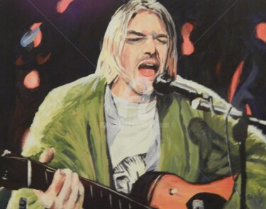 Peinture intitulée "Kurt Cobain at Unpl…" par Becky Arner, Œuvre d'art originale