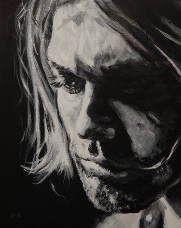 Kurt, black & white, close up Painting titled "Kurt, black & white…" by Becky Arner, Original Art, Acrylic