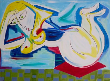 Painting titled "Femme nue sur son c…" by Clara Becq, Original Artwork, Acrylic Mounted on Wood Stretcher frame