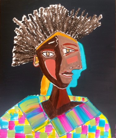 Painting titled "Femme africaine / A…" by Clara Becq, Original Artwork, Acrylic Mounted on Wood Stretcher frame