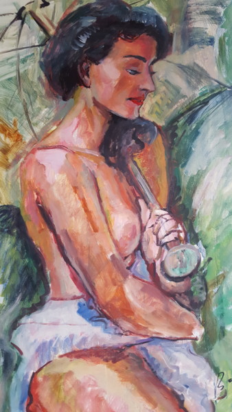Painting titled "femme au parasol." by Be Youn, Original Artwork, Oil
