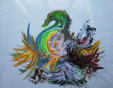 Peinture intitulée "Canard Agité ©" par Bega, Œuvre d'art originale, Gouache