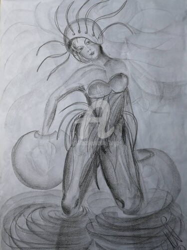 Dessin intitulée "La Déesse des Eaux ©" par Bega, Œuvre d'art originale, Crayon
