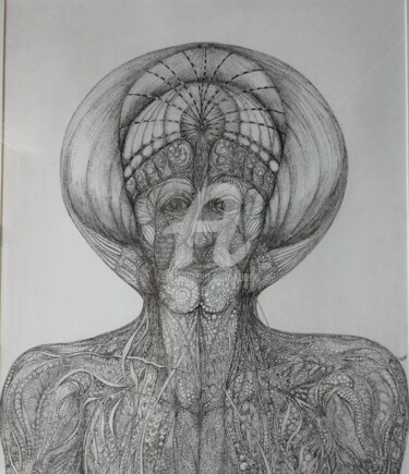 Drawing titled "Being ©" by Bega, Original Artwork, Ink