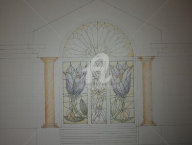 Desenho intitulada "Le Temple & ses vit…" por Bega, Obras de arte originais, Aquarela