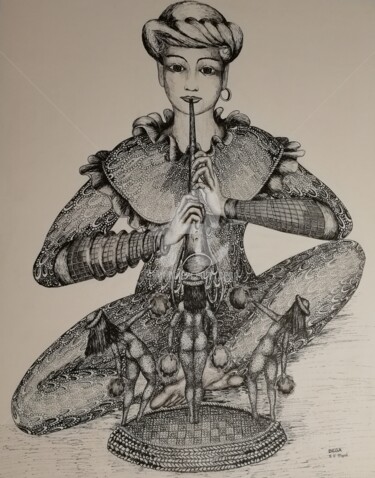 Desenho intitulada "La Flûte enchantée ©" por Bega, Obras de arte originais, Tinta