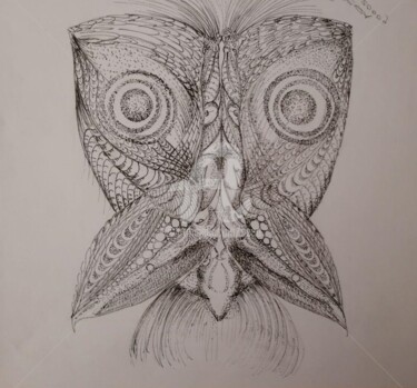 Рисунок под названием "THE OWL ©" - Bega, Подлинное произведение искусства, Чернила