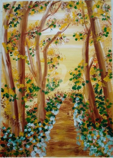 Painting titled "Le Chemin de l'éter…" by Bega, Original Artwork, Watercolor