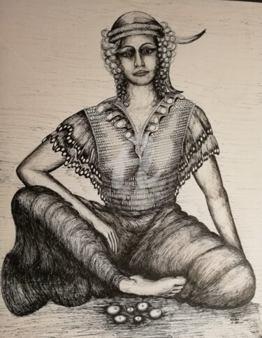 Drawing titled "La Mendiante ©" by Bega, Original Artwork, Ink