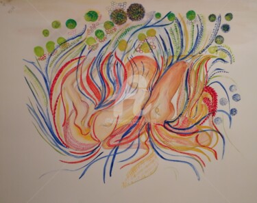 Painting titled "Pégases ©" by Bega, Original Artwork, Watercolor