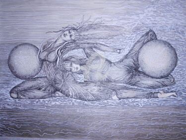 Drawing titled "Les gymnastes  ©" by Bega, Original Artwork, Ink