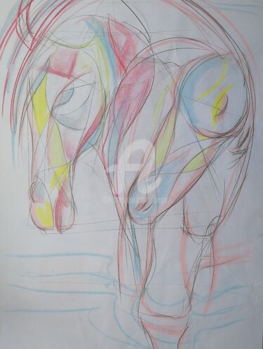 Drawing titled "Pastel horses ©" by Bega, Original Artwork, Charcoal