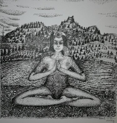 Drawing titled "Zen ©" by Bega, Original Artwork, Ink