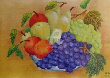 Schilderij getiteld "FRUITS d'automne ©" door Bega, Origineel Kunstwerk, Gouache