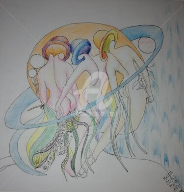 Drawing titled "L'univers ©" by Bega, Original Artwork, Watercolor