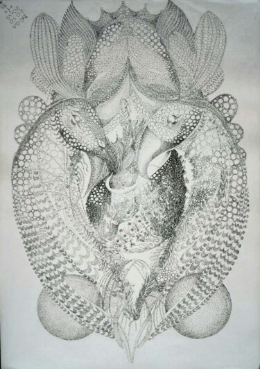 Zeichnungen mit dem Titel "HIPPOCAMPES ©" von Bega, Original-Kunstwerk, Tinte