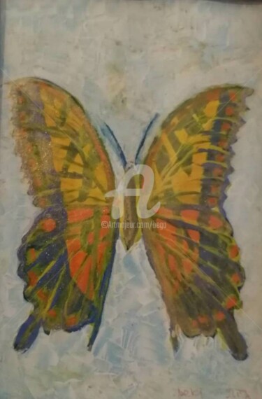 「Papillon dorée ©」というタイトルの絵画 Begaによって, オリジナルのアートワーク, 水彩画
