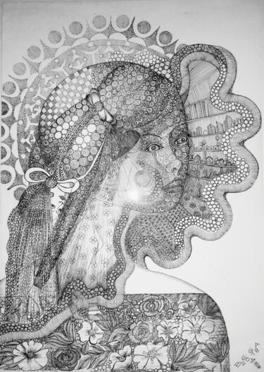 Dibujo titulada "La jeune mariée ©" por Bega, Obra de arte original, Tinta