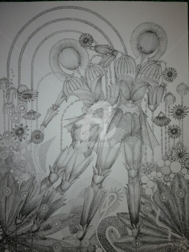 Zeichnungen mit dem Titel "Le jardin d'Eden  ©" von Bega, Original-Kunstwerk, Tinte