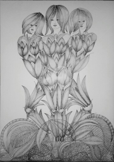 Drawing titled "Le Bouquet ©" by Bega, Original Artwork, Ink