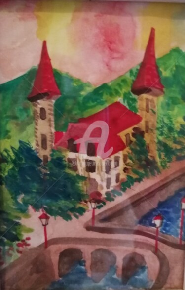 Painting titled "CHÂTEAU" by Bega, Original Artwork, Watercolor