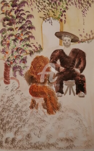 Dessin intitulée "Discussion  ©" par Bega, Œuvre d'art originale, Aquarelle