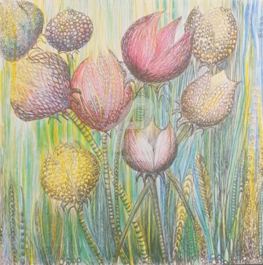 Dessin intitulée "Les belles tulipes ©" par Bega, Œuvre d'art originale, Aquarelle