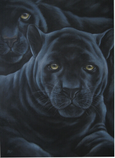 Картина под названием "Panthère noir, pein…" - Behzad Nahed, Подлинное произведение искусства, Акрил Установлен на Деревянна…