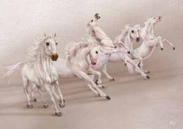 Digital Arts titled "chevaux blancs" by Behzad Nahed, Original Artwork, Digital Painting