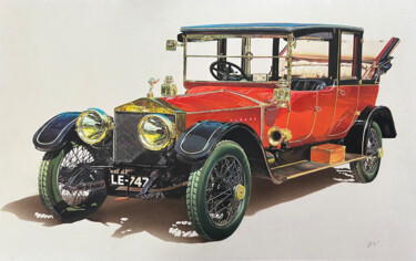 Painting titled "Rolls-royce 1910" by Behzad Nahed, Original Artwork, Gouache