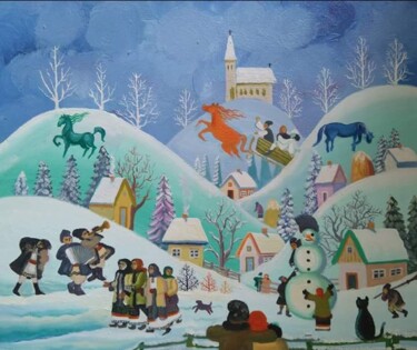 Peinture intitulée "Romanian winter" par Bejinari Florin, Œuvre d'art originale, Huile