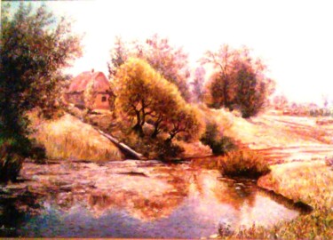 Painting titled "Сельский пейзаж" by Beker, Original Artwork, Oil