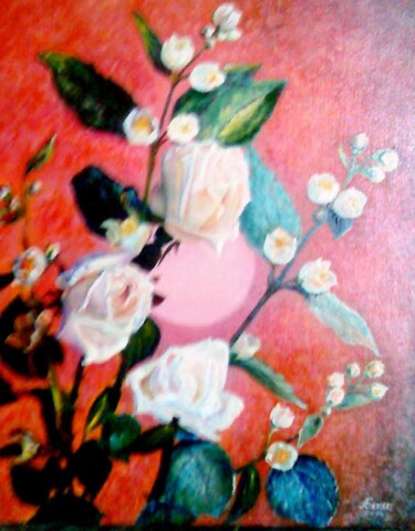 Peinture intitulée "Белые розы" par Beker, Œuvre d'art originale, Huile