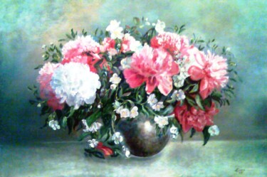 Pintura titulada "пионы цветы" por Beker, Obra de arte original, Oleo