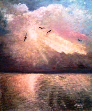 Картина под названием "закат.на Ладожском…" - Бекер, Подлинное произведение искусства, Масло