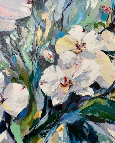 Painting titled "White Orchids" by Olga Beketova, Original Artwork, Oil