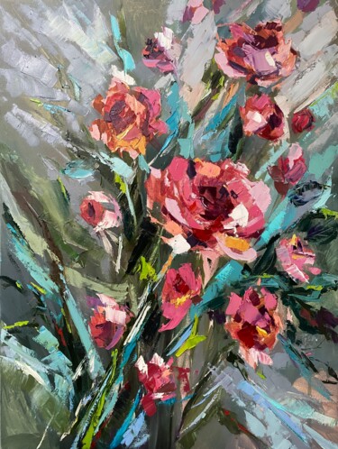 Pittura intitolato "Peonies" da Olga Beketova, Opera d'arte originale, Olio