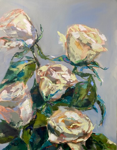 Painting titled "White roses" by Olga Beketova, Original Artwork, Oil