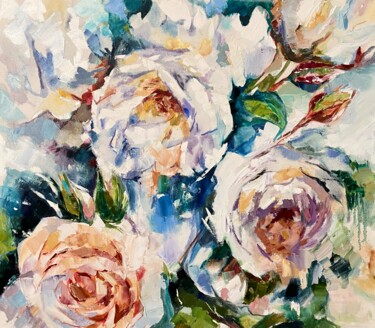 Painting titled "White roses #2" by Olga Beketova, Original Artwork, Oil