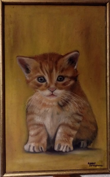 Peinture intitulée "Le chat" par Korbas Bekhouche, Œuvre d'art originale, Huile