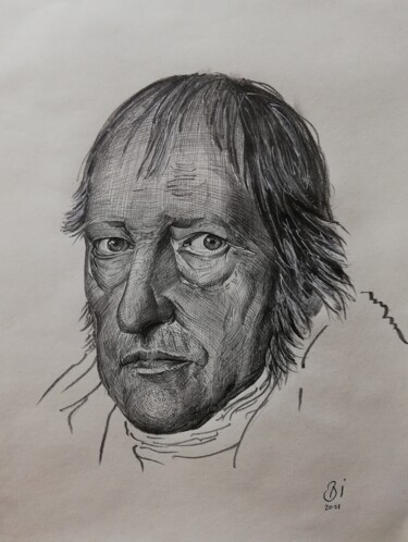 Drawing titled "Hegel" by Bekir İSlam, Original Artwork, Graphite