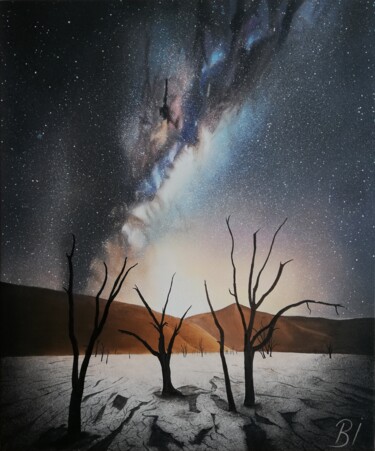 Painting titled "Milky-way in Namib…" by Bekir İSlam, Original Artwork, Pigments Mounted on Wood Stretcher frame