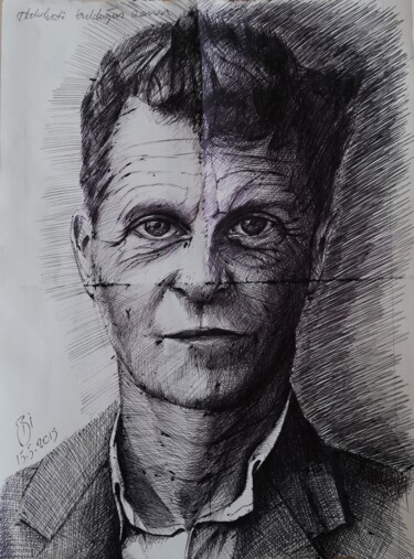 Drawing titled "Ludwig Wittgenstein" by Bekir İSlam, Original Artwork, Ballpoint pen